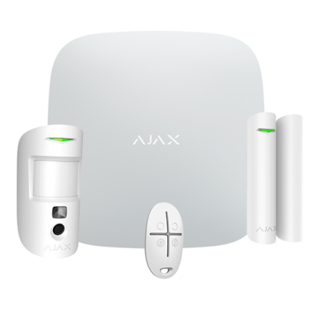 Kit de alarma inalámbrica Ajax con panel de control de 100 zonas en blanco
